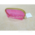 Fashional pink PVC pouch with gold PU piping for ladies